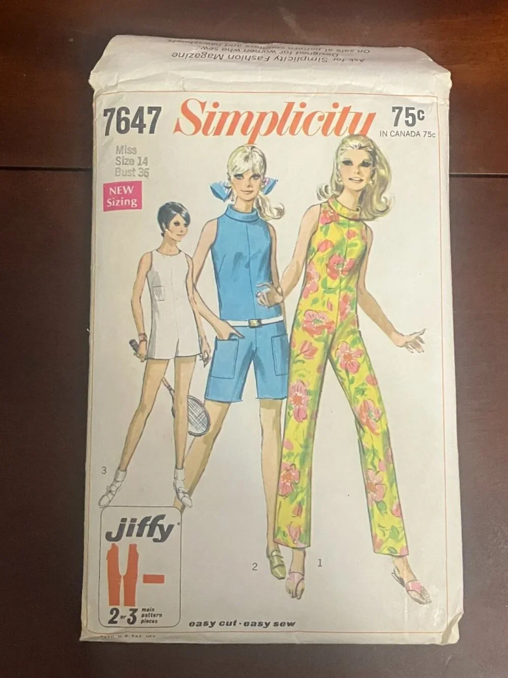 Vintage 1968 Simplicity 7647 Junior & Misses Jiffy Jumpsuit Sewing Pattern Size